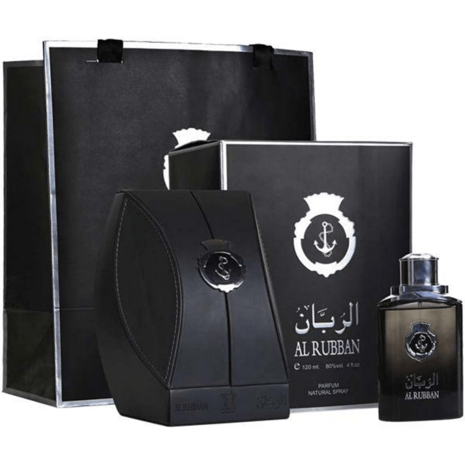 Arabian Oud Al Rubban EDP Eau De Parfum 120ml bottle with elegant packaging and floral fragrance details.