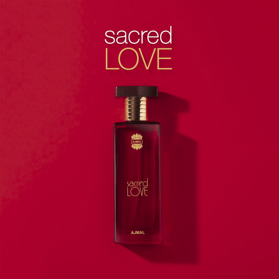 Ajmal Sacred Love for Women Eau De Parfum 50ml bottle with elegant floral and feminine fragrance design.