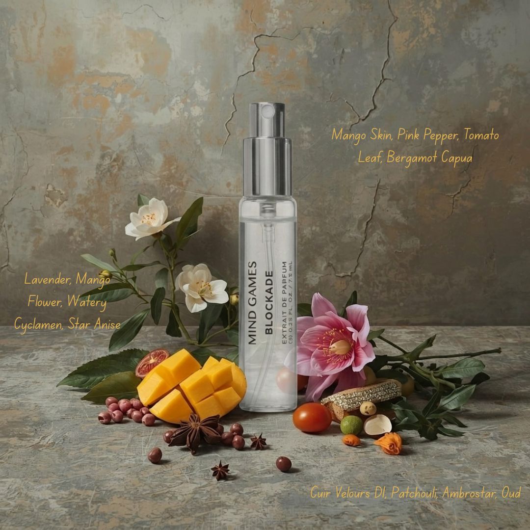 Mind Games Blockade Travel Trio includes three 7.5ml bottles of the collection, displayed with colorful packaging and labels.
