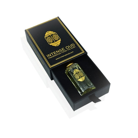 Just Adore perfume oil by Intense Oud in a 12ml black gift box, featuring a sleek loose oil bottle with elegant design.