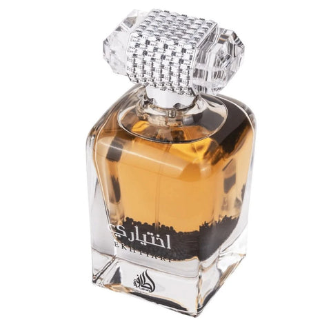 Lattafa Ekhtiari for Women Eau de Parfum spray in a velvet pouch, 100ml bottle, elegant floral scent and feminine design
