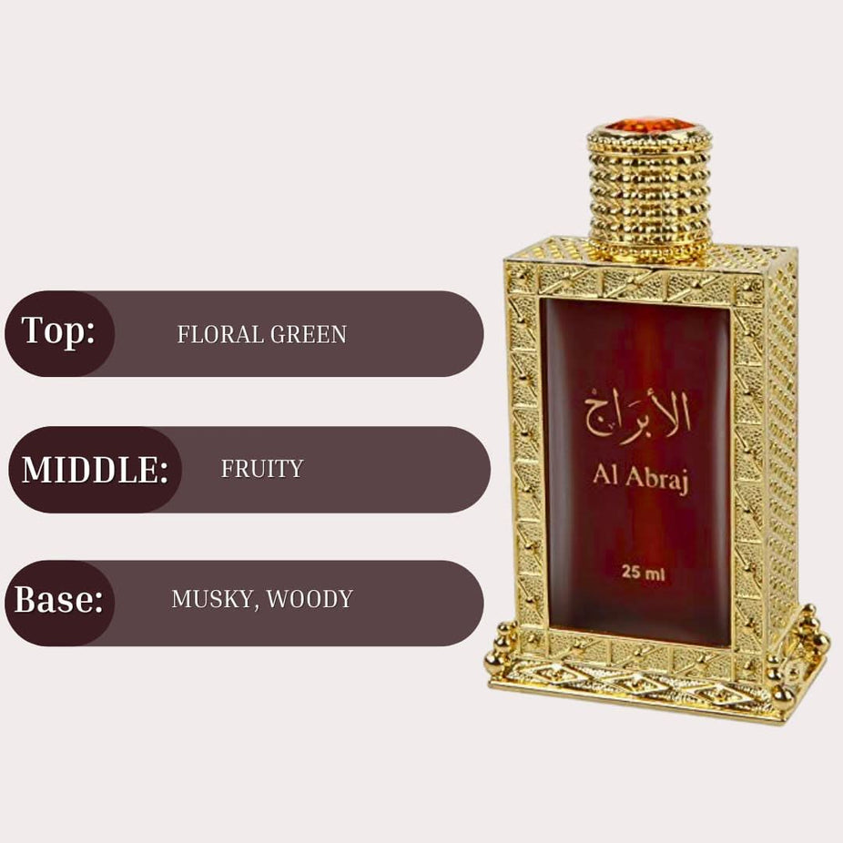 Hamidi AL ABRAJ Perfume Oil CPO 25ML concentrated fragrance oil in a sleek glass bottle.