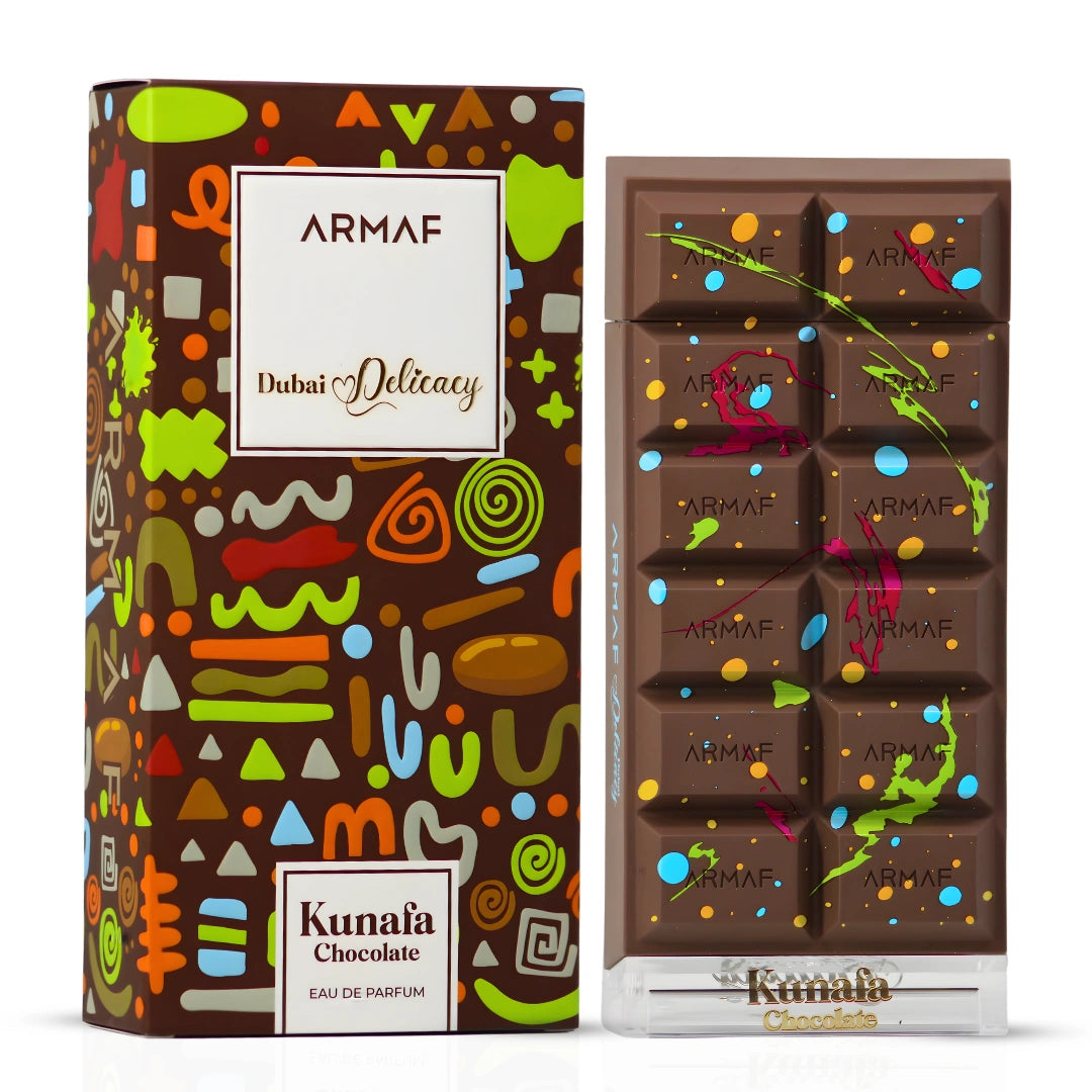 Bundle of Armaf Dubai Delicacy Eau de Parfum sprays featuring Red Velvet, Kunafa Chocolate, and Cotton Candy scents in 70ml bottles.