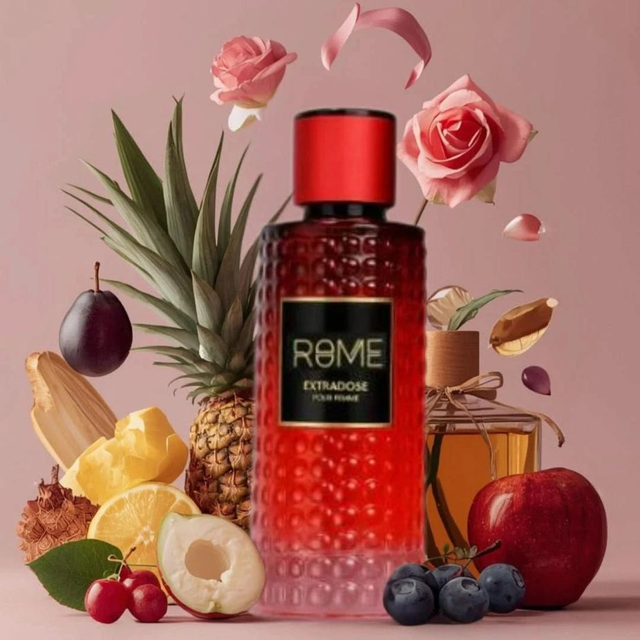 Rome Extradose Pour Femme Eau De Parfum spray by Mast Perfume, 100ml bottle, elegant floral fragrance with a sleek design.