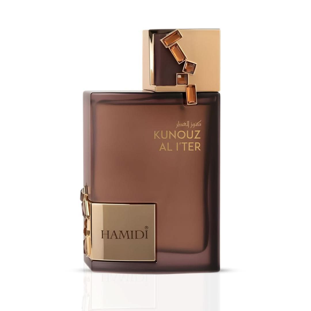Kunouz Al Iter Eau de Parfum Spray by Hamidi, 100ml bottle with elegant packaging, showcasing the perfume's design.