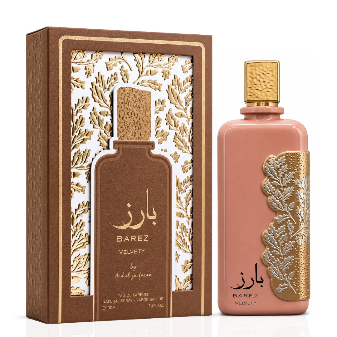 Bundle of Ard Al Zaafaran Barez & Barez Velvety Eau de Parfum sprays, showing two 100ml fragrance bottles with elegant packaging.