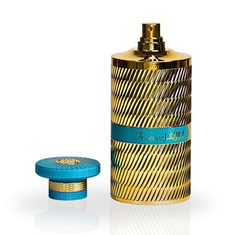 Ard Al Zaafaran Forever Gold Eau de Parfum spray 100ml with velvet pouch, featuring a luxurious gold bottle and elegant packaging.