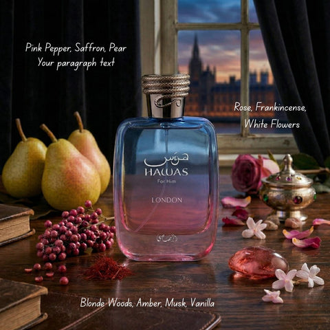 AUCTION Hawas London Eau De Parfum Spray 100ml (3.38 oz) By Rasasi (Velvet Pouch)