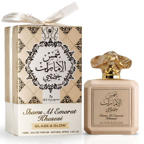 Yara Eau de Parfum Spray 100ml (3.4 oz) by Lattafa & Shams Al Emarat Khususi Glaze & Glow Eau de Parfum Spray 100ml (3.4 oz) by Ard Al Zaafaran (Bundle)