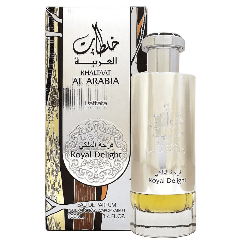 Lattafa Khaltaat Al Arabia Royal Delight Eau De Parfum 100ML bottle with elegant packaging and floral and oriental scent notes