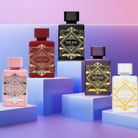THE BAD'EE AL OUD COLLECTION - 100ML (3.4 OZ) By Lattafa | Experience The Elegance Of The Bad'ee Collection, Blending Spicy, Woody, Floral & Gourmand Notes. (PACK OF 5) - Intense Oud