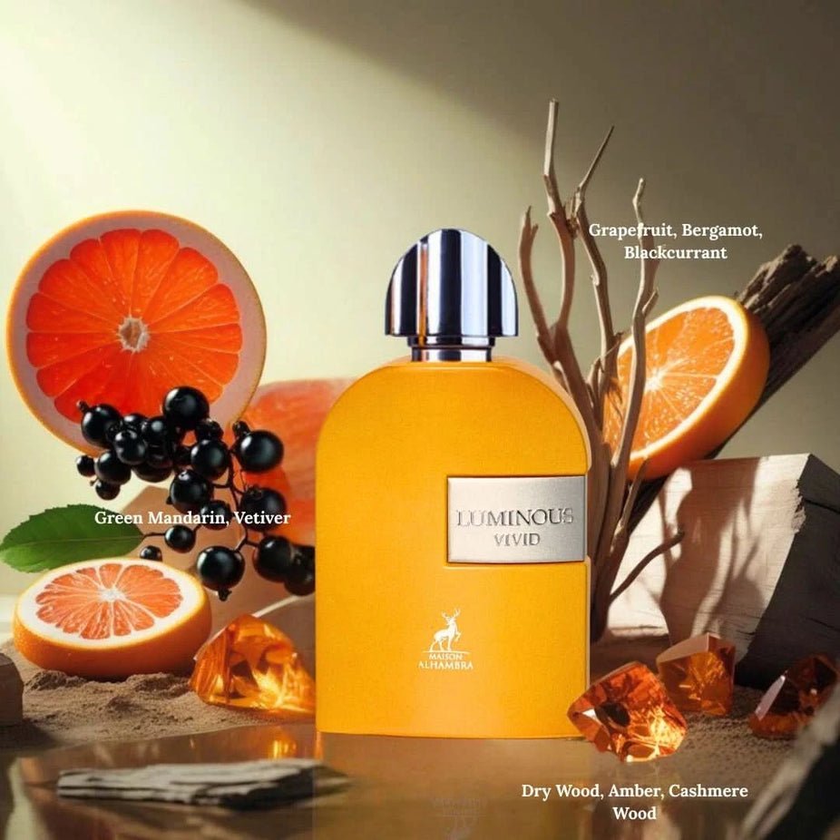 Maison Alhambra Luminous Vivid Eau de Parfum spray 100ml with elegant bottle and vibrant design.