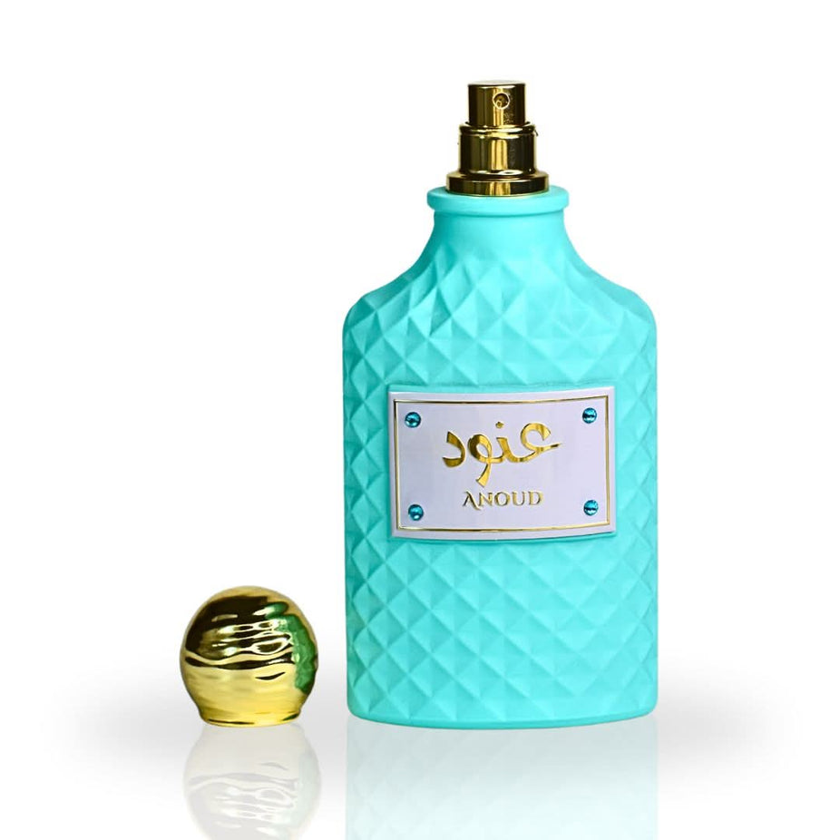 Anoud Eau de Parfum Spray 100ml by Ard Al Zaafaran, elegant glass bottle with floral and spicy notes, showcasing the perfume.