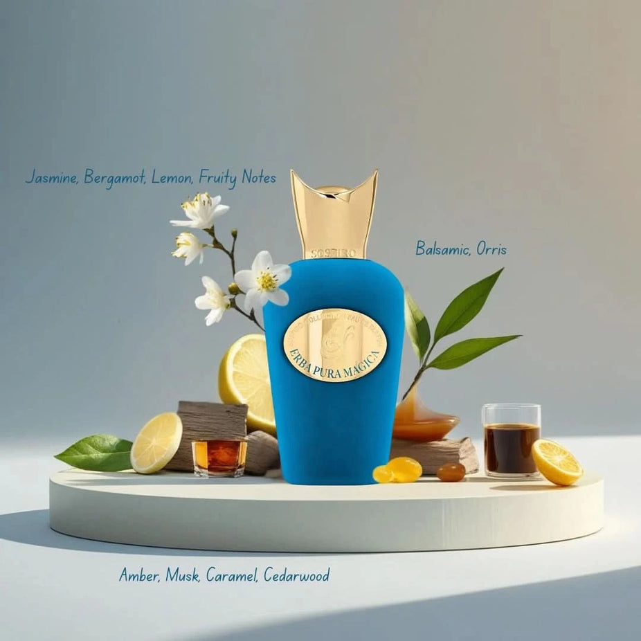 Sospiro Erba Pura Magica Eau De Parfum 100ml bottle with elegant packaging and fragrance details.