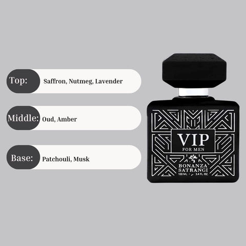 VIP for Men EDP Spray 100ML (3.4OZ) by Bonanza Satrangi | Long Lasting, Refreshing, Floral, Oudy, Musky, Luxurious Fragrances. - Intense Oud