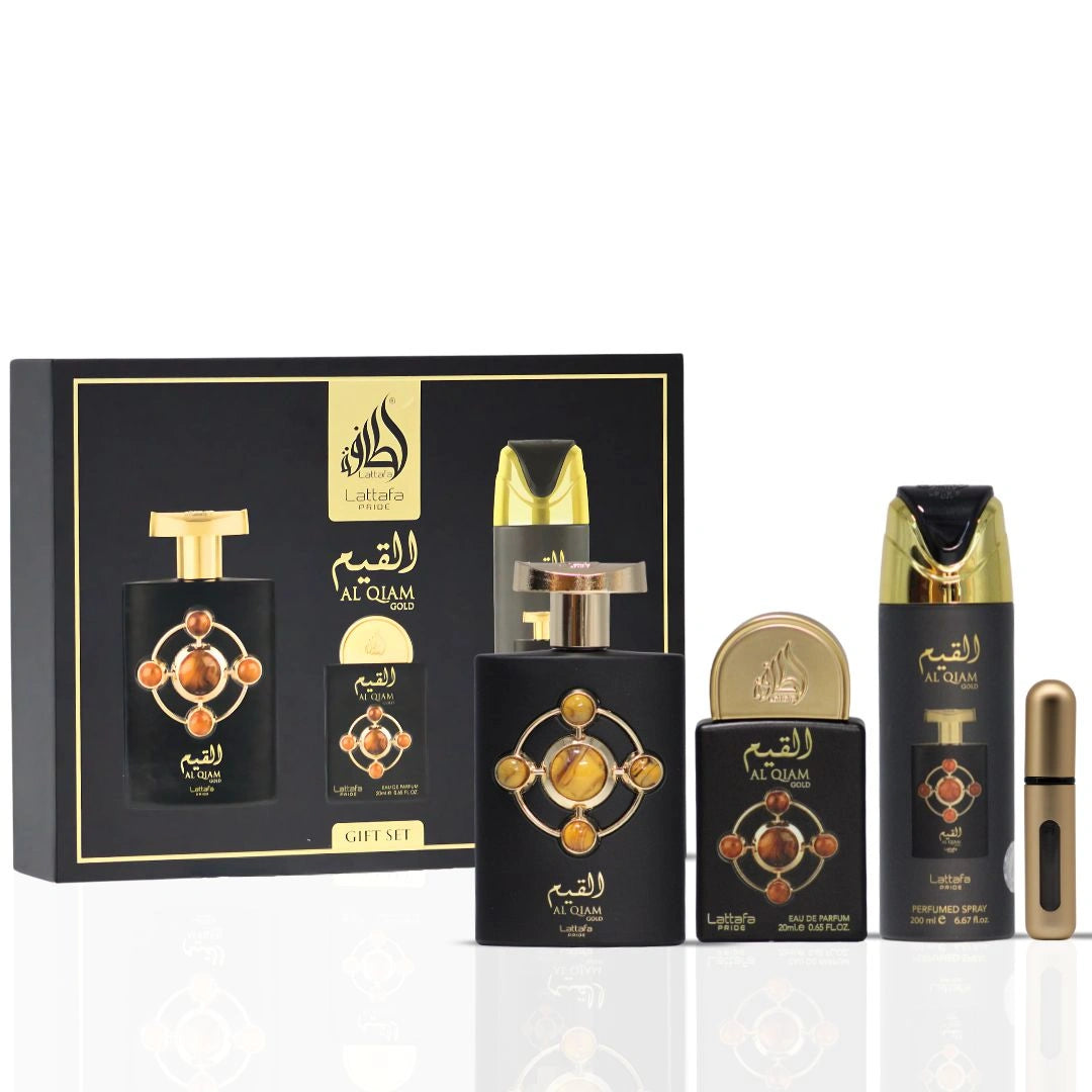 Lattafa Pride Al Qiam Gold 3-Piece Eau de Parfum Gift Set | A Gilded Storm of Raspberry & Smoky Oud (Gift Set) - Intense Oud