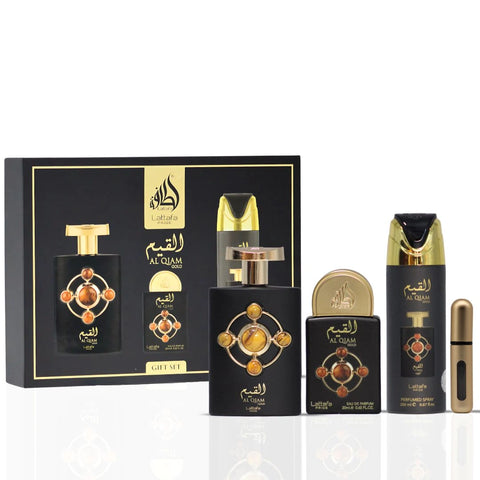Lattafa Pride Al Qiam Gold 3-Piece Eau de Parfum Gift Set | A Gilded Storm of Raspberry & Smoky Oud (Gift Set) - Intense Oud