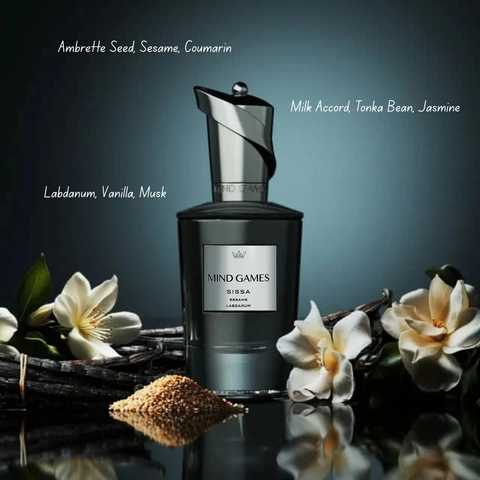 Sissa Extrait de Parfum 100ml by Mind Games, elegant glass bottle of EDP extrait de parfum with a sleek design.
