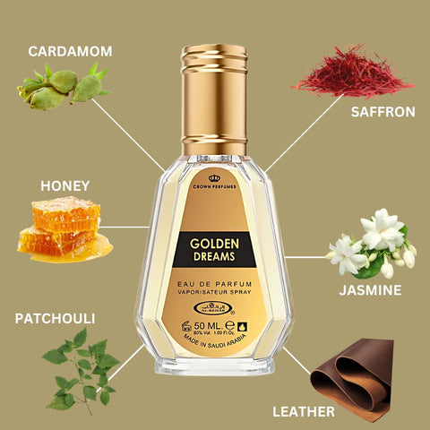 Golden Dreams Eau De Parfum Spray 50ML (1.7 OZ) By Al Rehab | A Bold Fusion of Spice, Sweetness & Warmth. - Intense Oud