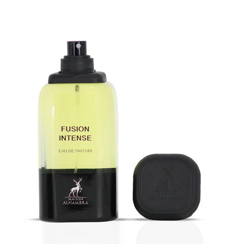 Fusion Intense Eau de Parfum Spray 80ml (2.7 oz) by Maison Alhambra | Creamy Woods, Suede Smoothness, Aromatic Fire - Intense Oud