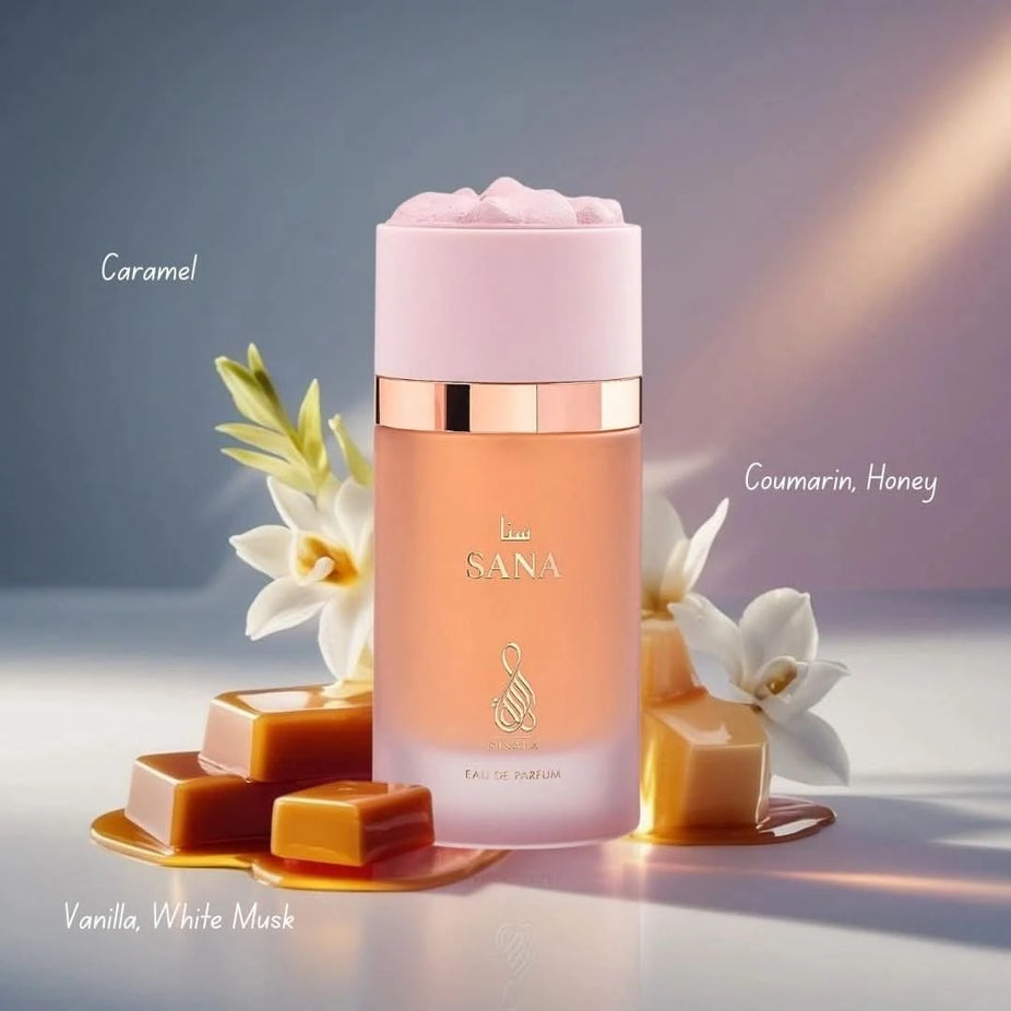 Risala Candelicious Sana & Kefi Frappe Eau de Parfum bundle with two 100ml spray bottles, featuring elegant perfume packaging.