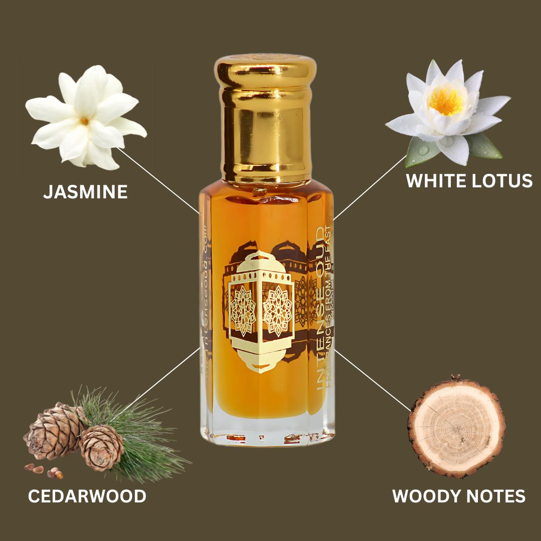 White Lotus Perfume Oil 12ML (0.40 OZ) with Black Gift Box by Intense Oud | A Fresh Floral Blend of Jasmine & Lotus, Grounded with Cedarwood. - Intense Oud