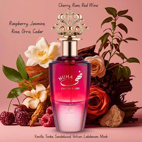 AUCTION Nuha Cherry Blush Eau de Parfum Spray 85ml (2.9 oz) by Khadlaj (Velvet Pouch)