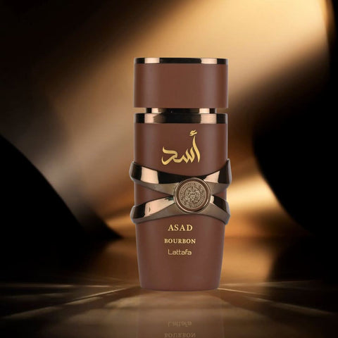 Lattafa Asad Bourbon 100ml and Qaed Al Fursan Untamed 90ml eau de parfum sprays in a bundle, featuring elegant glass bottles.