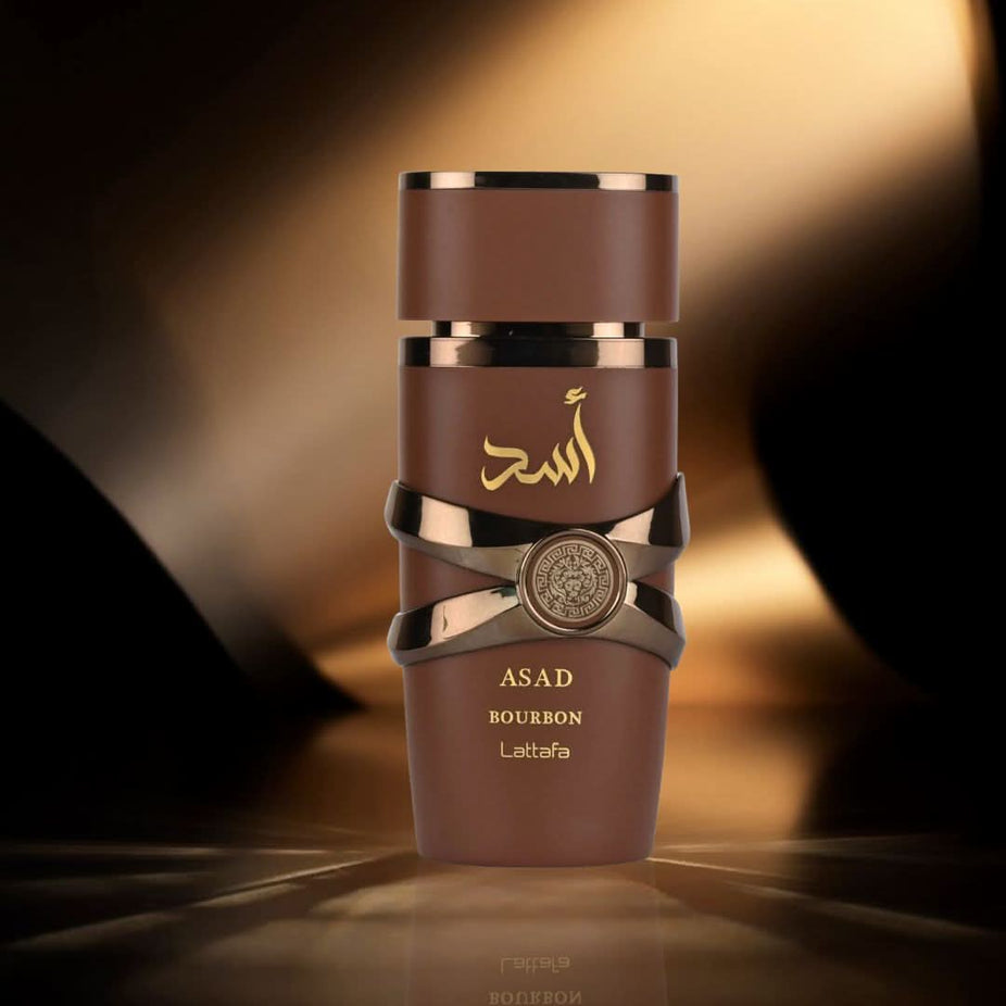 Lattafa Asad Bourbon 100ml and Qaed Al Fursan Untamed 90ml eau de parfum sprays in a bundle, featuring elegant glass bottles.