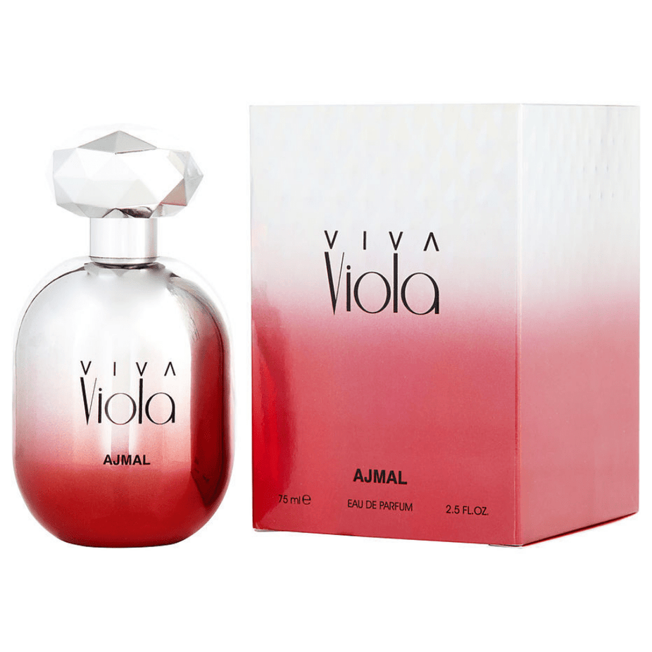 Viva Viola for Women Eau De Parfum by Ajmal, 75ml bottle, elegant packaging with floral-inspired design.