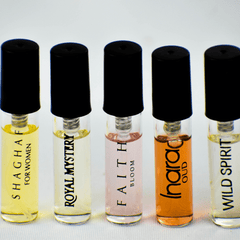5 SA Sample - Shaghaf Women, Faith Bloom, Royal Mystery, Inara Oud, Wild Spirit - Intense oud
