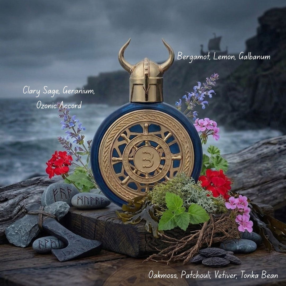 Bharara Viking Beirut Eau de Parfum spray 100ml bottle with sleek black design and gold accents, showcasing the Bharara brand.