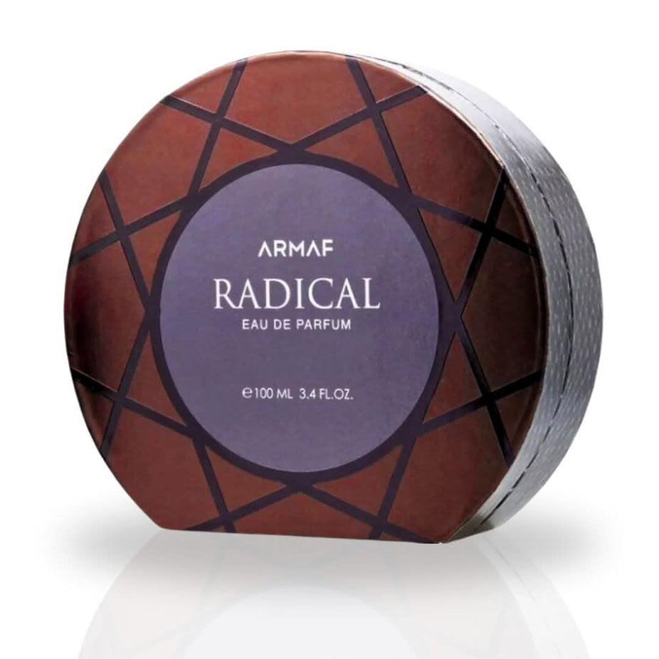 Radical Brown EDP Spray by Armaf, 100ML, featuring a sleek bottle with a rich brown fragrance cap, showcasing an exotic perfume design.