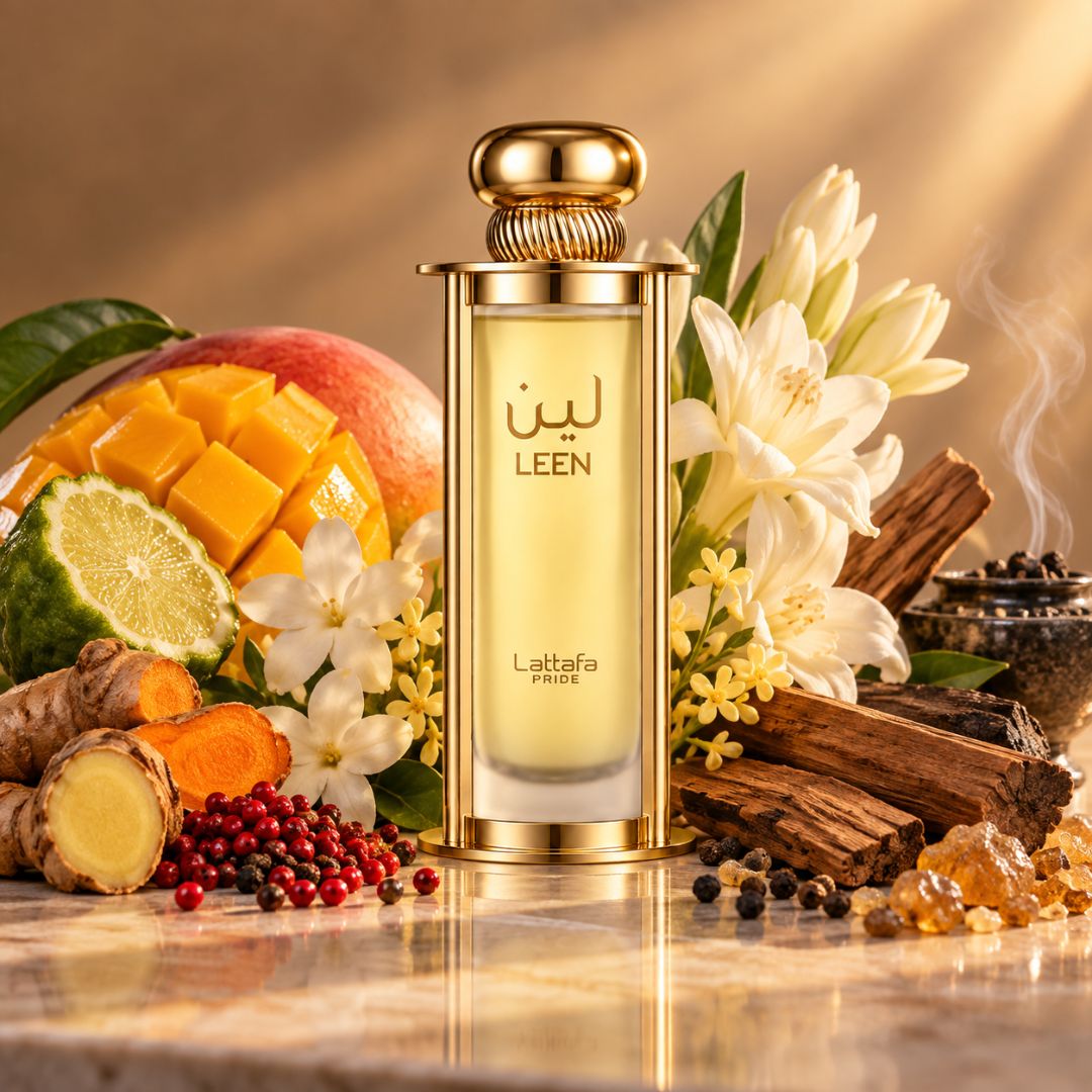 Lattafa Pride Leen EDP 100ml Eau De Parfum bottle with elegant design and fragrance details visible.