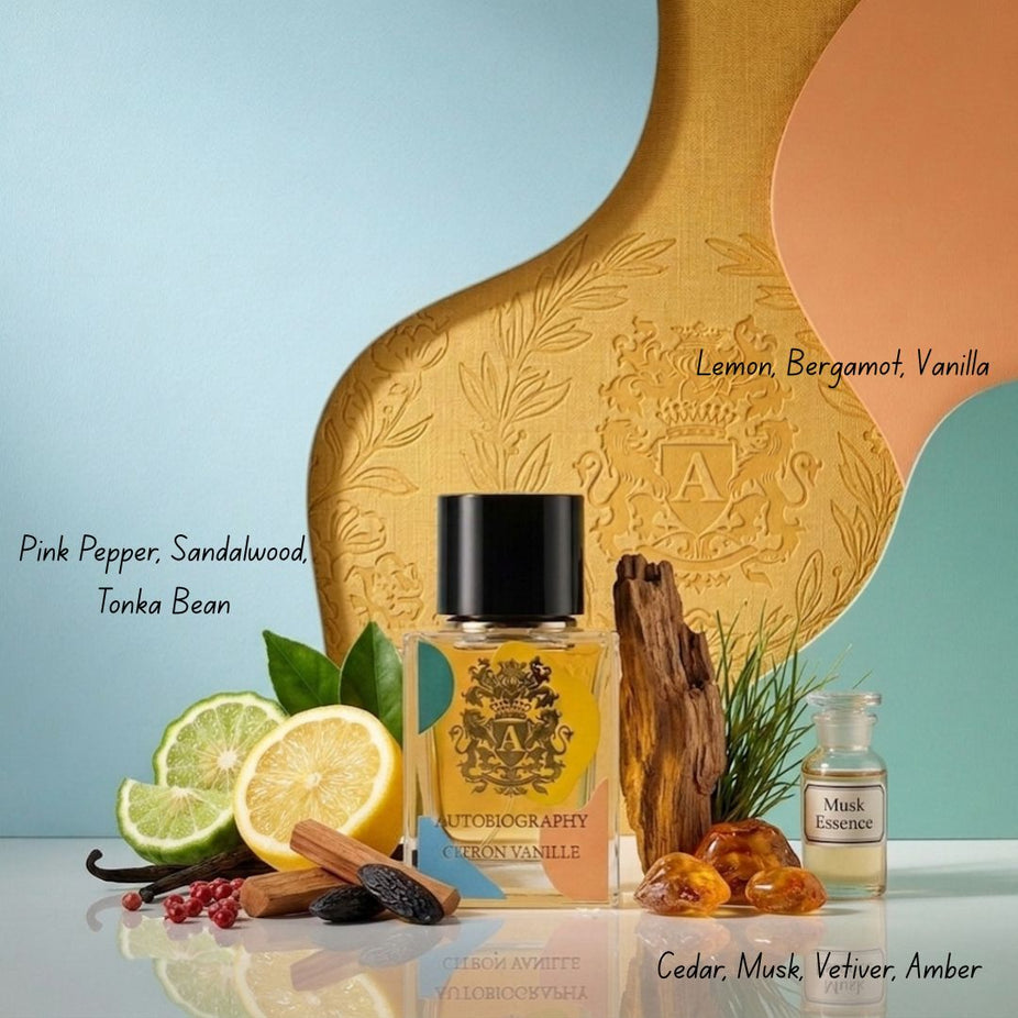 Autobiography Citrone Vanille Eau de Parfum spray by Paris Corner, 65ml bottle with elegant packaging and fragrance details.