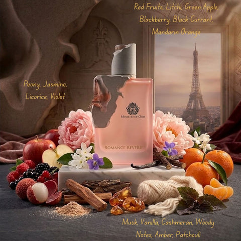 Paris Corner Ministry of Oud perfume bundle featuring Maestro's Symphony, Nile Whisper, Gladiator's Oath, and Romance Reverie Eau de Parfum sprays.