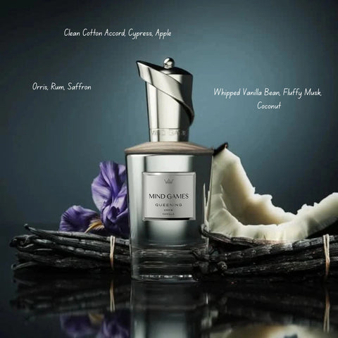 Soulmate Queening Extrait de Parfum by Mind Games, 100ml EDP bottle with elegant packaging, showcasing a luxurious fragrance design.