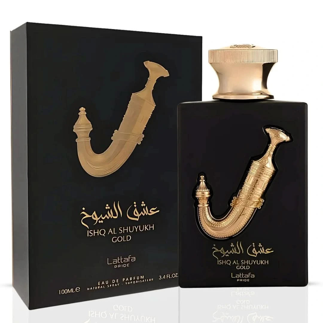 Bundle of Manaal by Ard Al Zaafaran and Ishq Al Shuyukh Gold by Lattafa Eau de Parfum sprays, 100ml bottles.