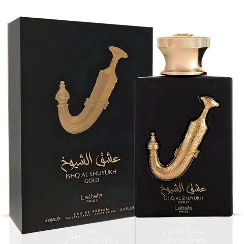 Bundle of Manaal by Ard Al Zaafaran and Ishq Al Shuyukh Gold by Lattafa Eau de Parfum sprays, 100ml bottles.