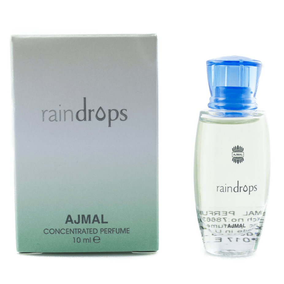 Ajmal Raindrops Perfume Oil in 10ml CPO bottle, featuring a sleek container with the perfume oil inside.