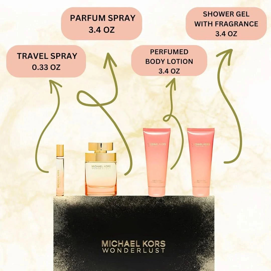【TK】MICHAEL KORS WONDERLUST 4個セット Wonderlust 4Pc Gift Set (3.4oz EDP Spray, 3.4oz Body Lotion, 3.4oz Sho