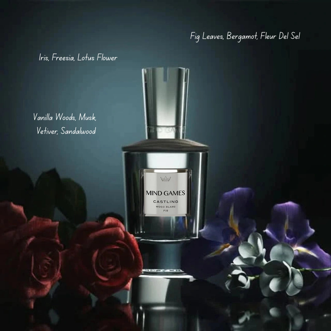 Mind Games Castling Extrait de Parfum 100ml bottle, elegant glass with a sleek design for this luxurious EDP fragrance.