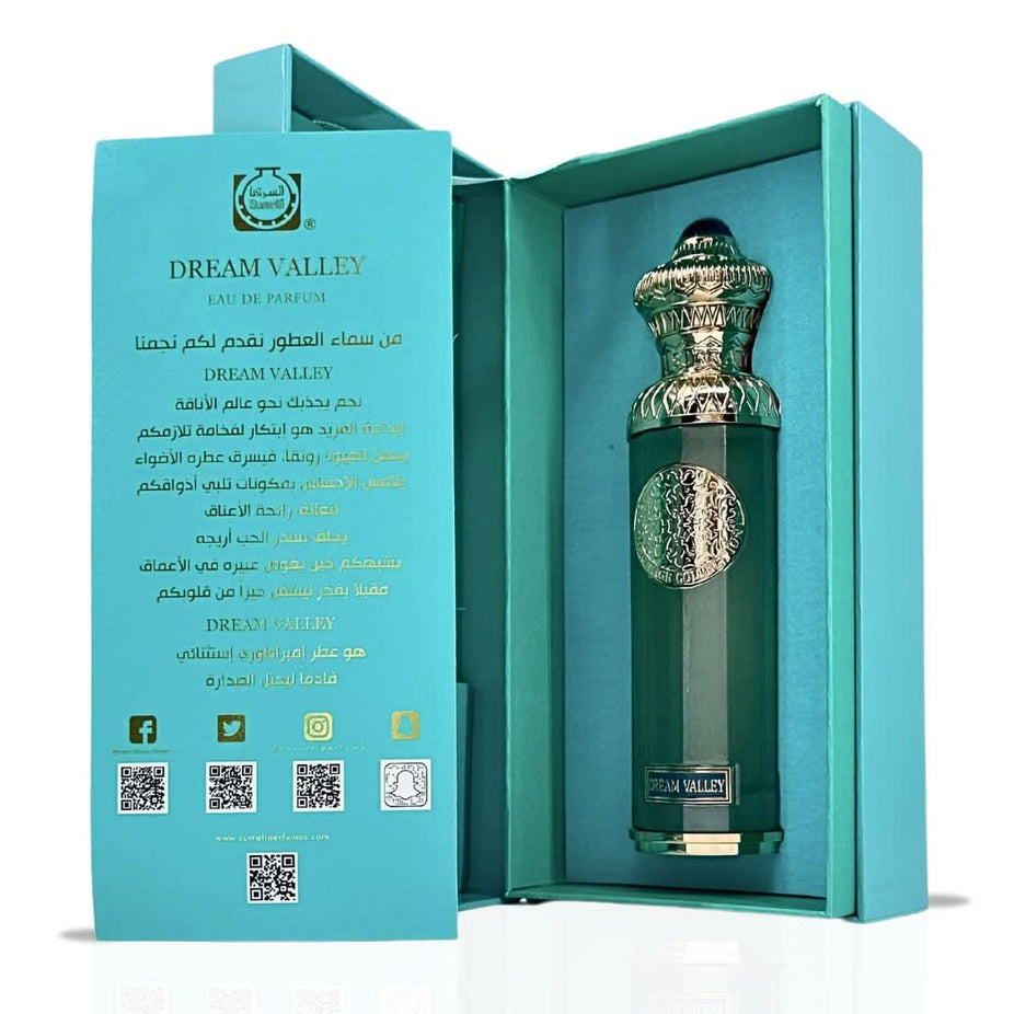 Surrati Dream Valley Eau de Parfum spray bottle, 140ml, with elegant packaging and floral fragrance design.