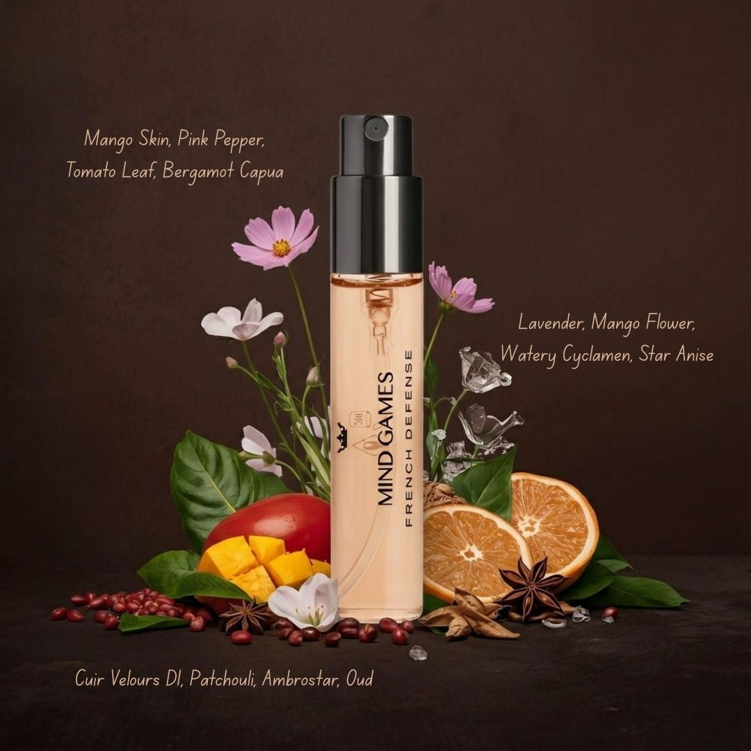 Mind Games French Defense Travel Trio with three 7.5ml bottles of game collection, compact and portable for travel.