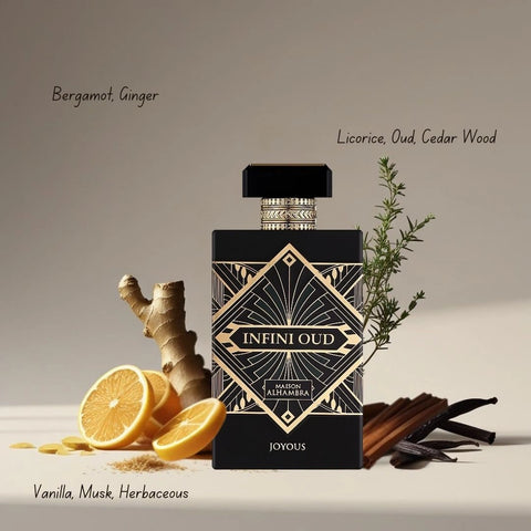 Infini Oud Joyous Eau de Parfum Spray 100ml (3.4 oz) by Maison Alhambra | Oud Unleashed – A Spicy, Sweet Rebellion - Intense Oud