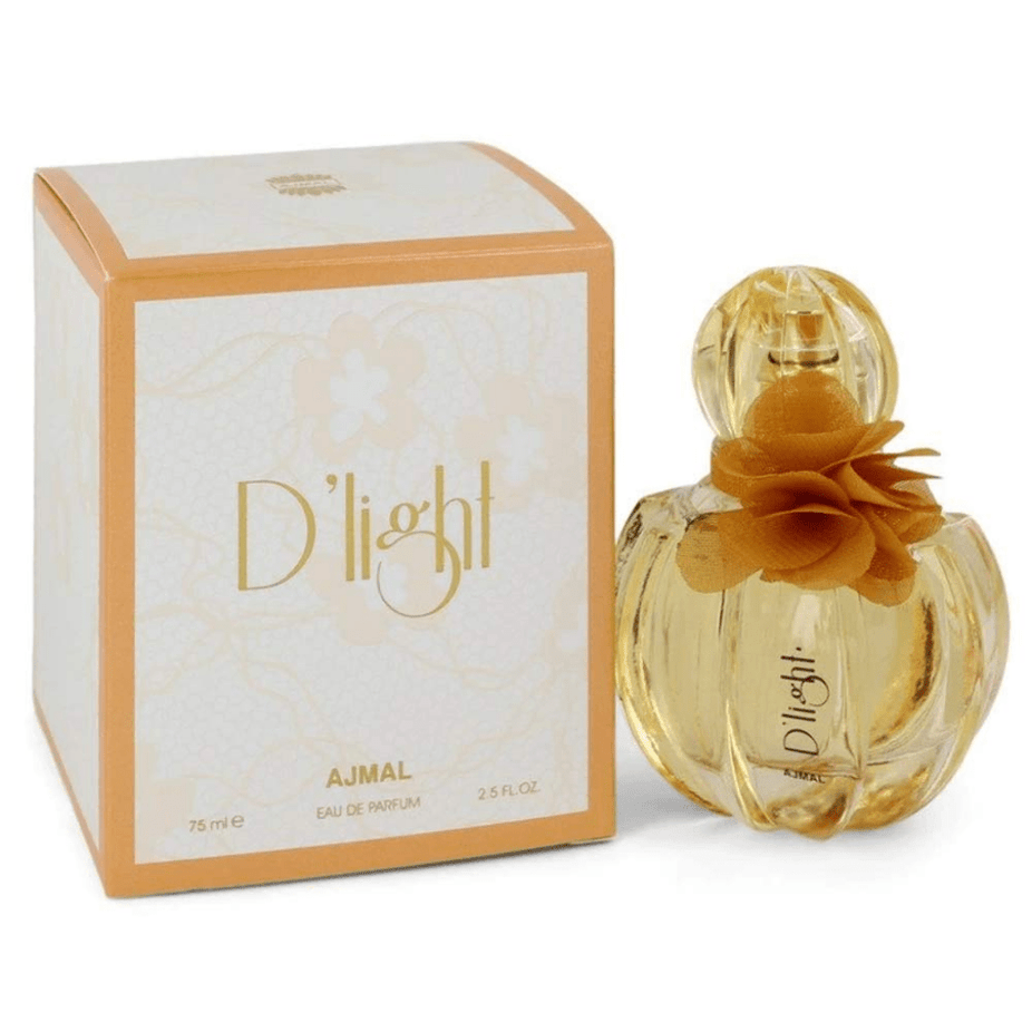 Ajmal D'Light for Women Eau De Parfum 75ml bottle with elegant floral and citrus notes.