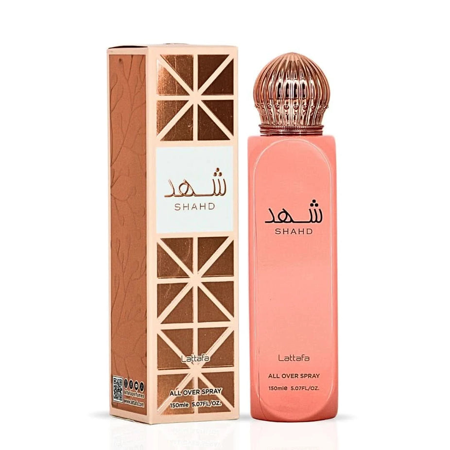 Lattafa Haya & Shahd All Over Sprays bundle, 150ml, featuring two fragrance bottles with elegant packaging and spray nozzles.
