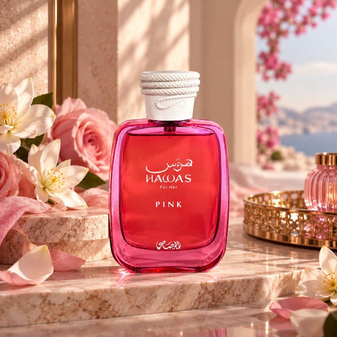 AUCTION Hawas Pink Eau de Parfum Spray 100ml (3.4 oz) by Rasasi (Velvet Pouch)