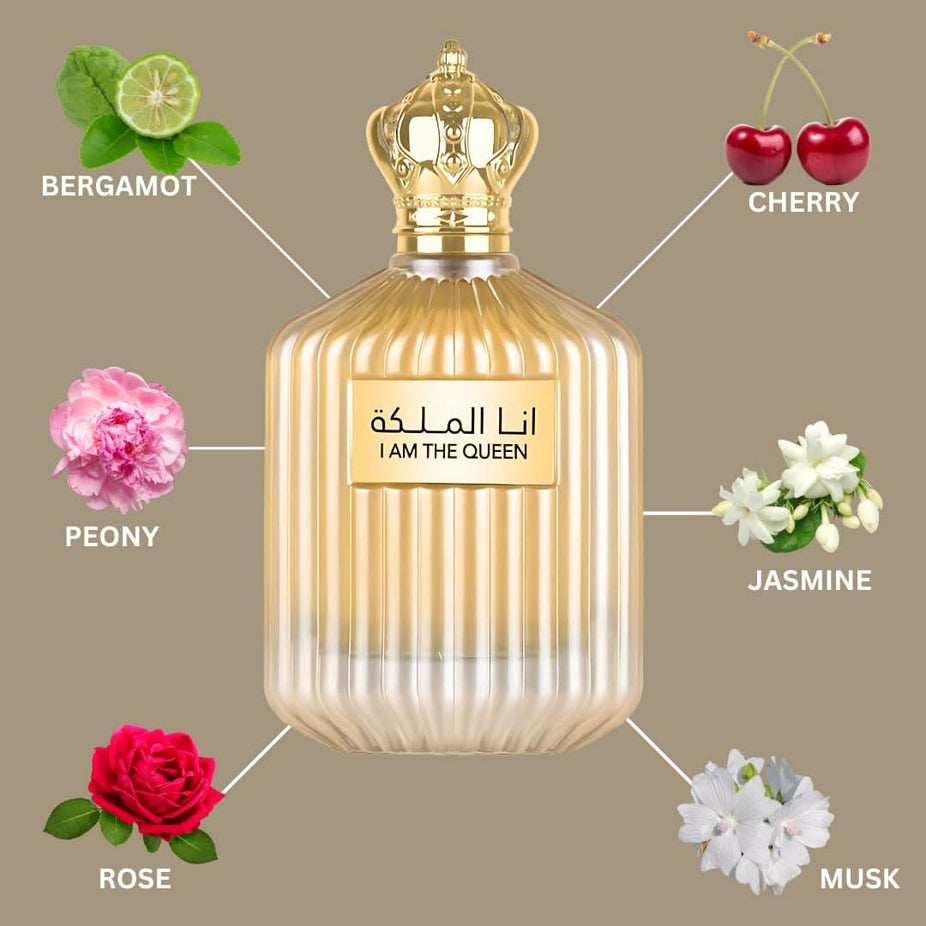 I am the Queen Eau De Parfum for Women by Ard Al Zaafaran, 100mL bottle with elegant packaging and floral fragrance design.