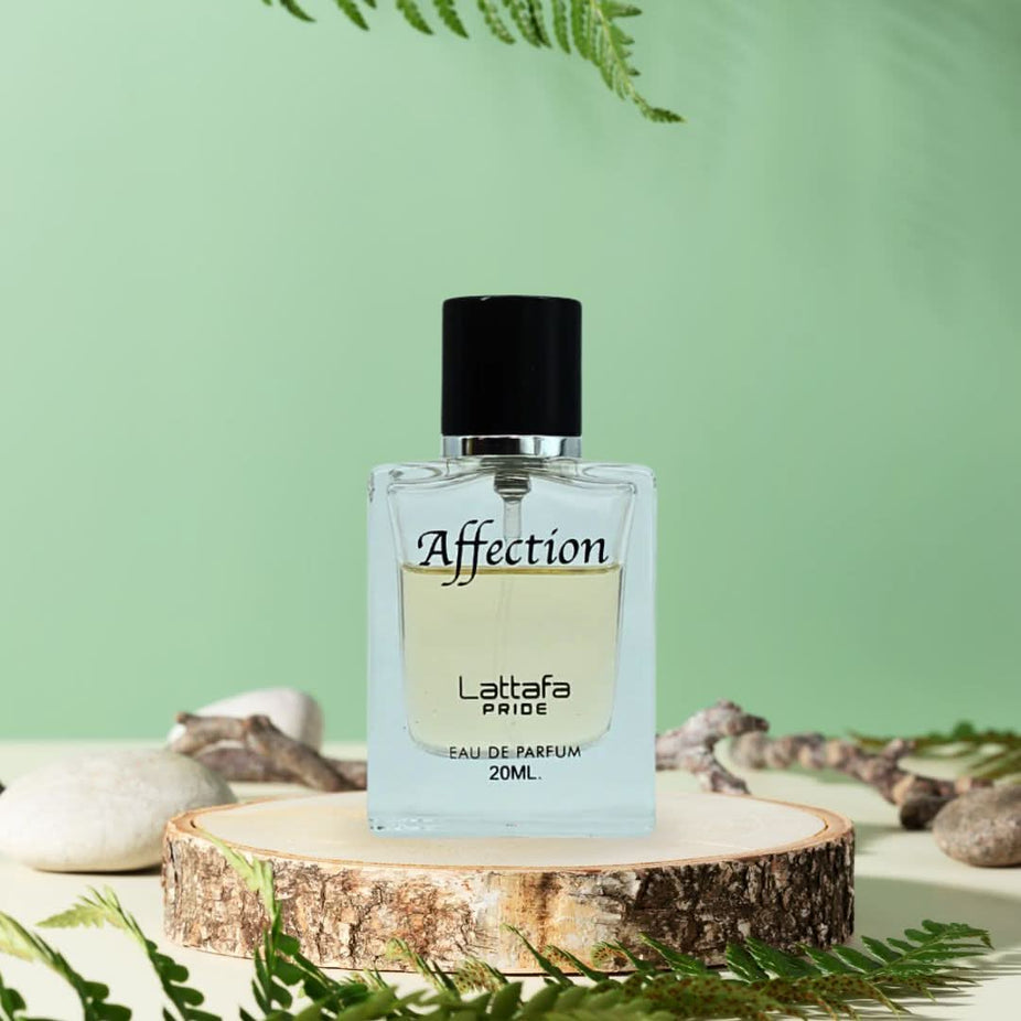 Lattafa Pride Eternal Oud 100ml and Affection 20ml Eau de Parfum sprays in a bundle, featuring elegant bottles and caps.